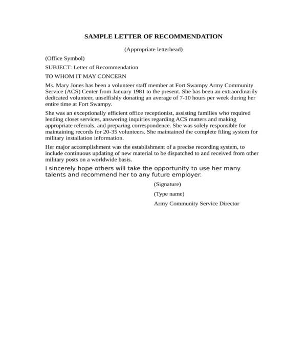 FREE 5+ Military Letter of Recommendation in PDF | MS Word