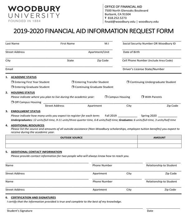 financial aid information request form