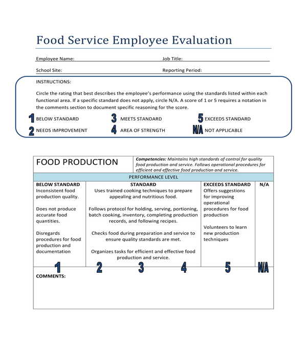 food service employee evaluation form