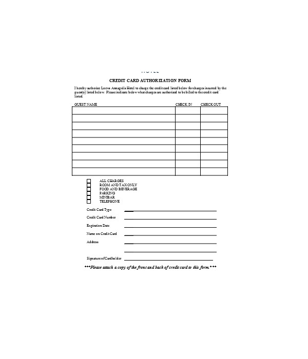 FREE 8+ Hotel Credit Card Authorization Forms in PDF MS Word Excel