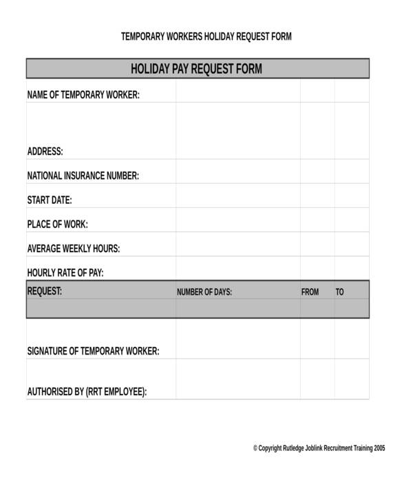 holiday pay request form