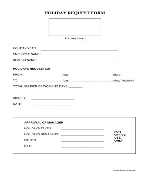 holiday request form sample