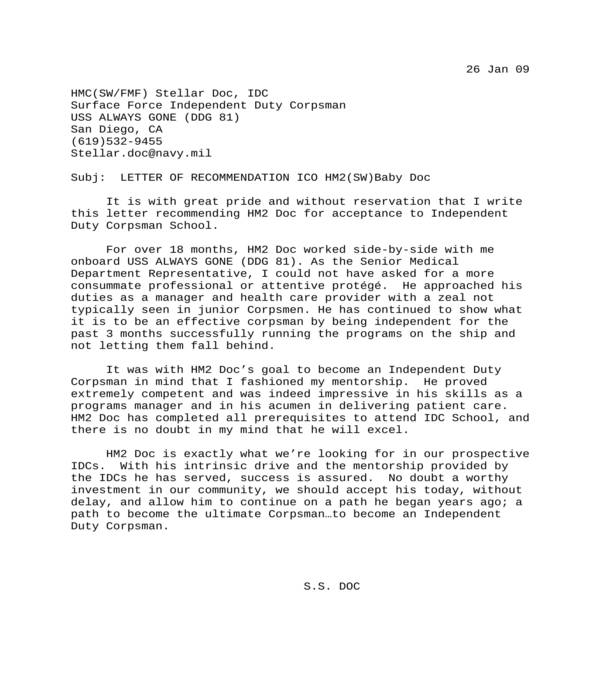 military letter of recommendation sample template