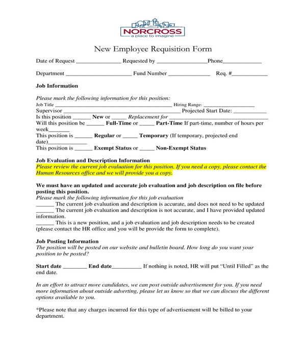 new employee requisition form
