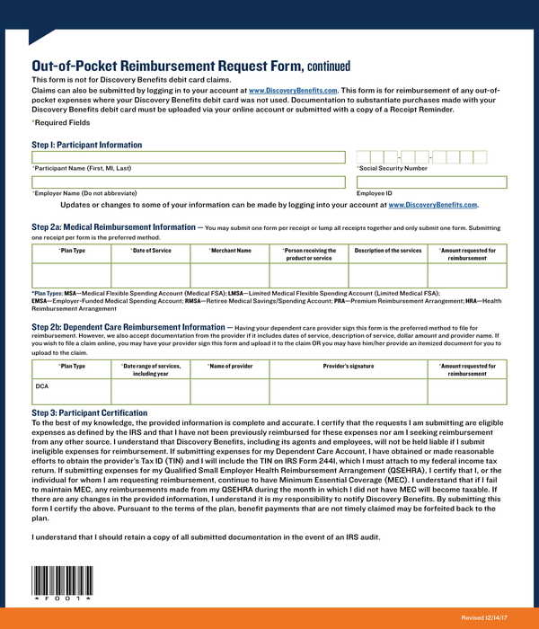 out of pocket reimbursement request form