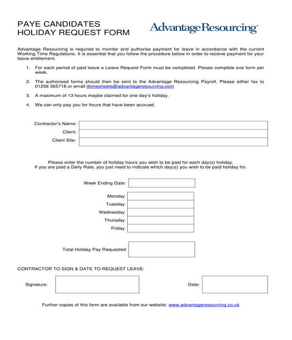 payee candidates holiday request form