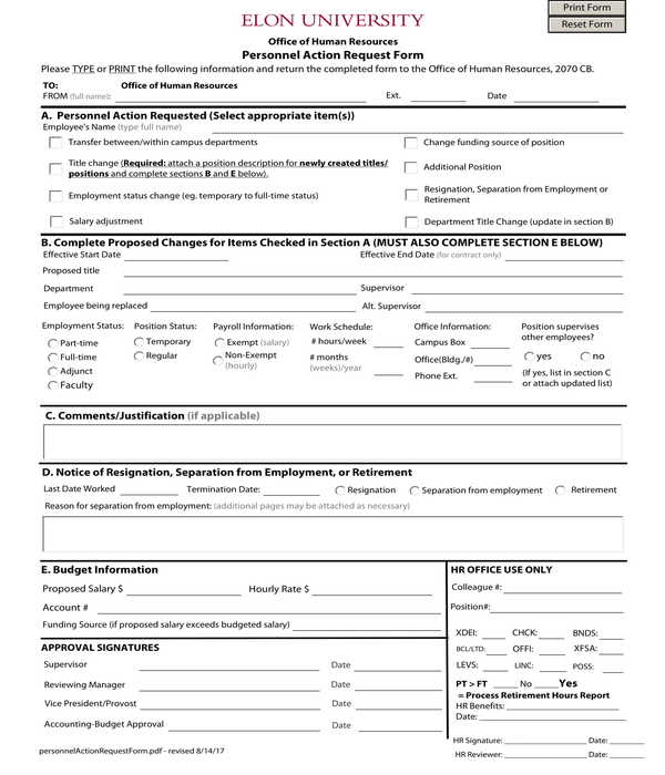 personnel action request form