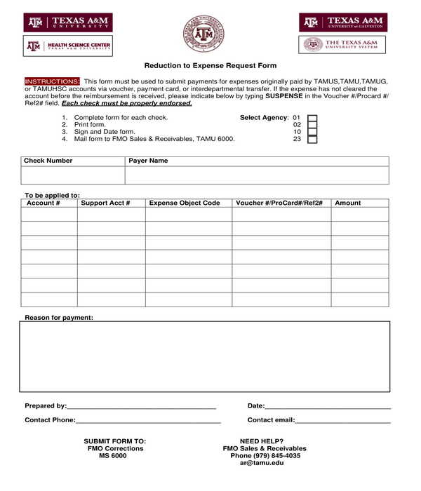 reduction to expense request form