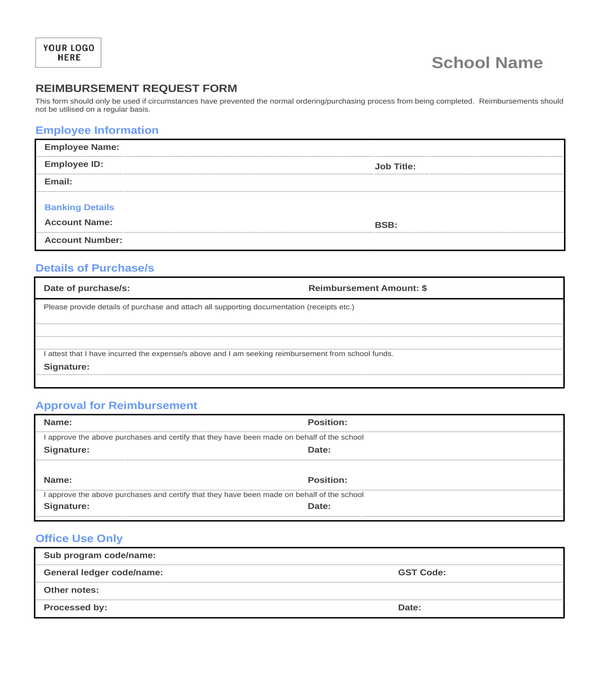reimbursement request form in doc