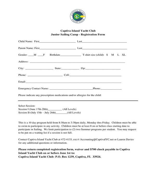 sailing camp registration form