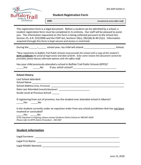 school student registration form