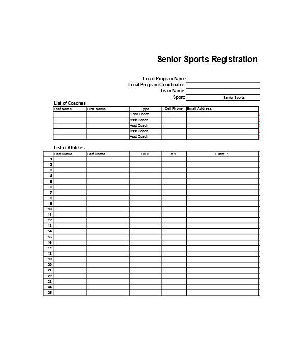 senior sports registration form
