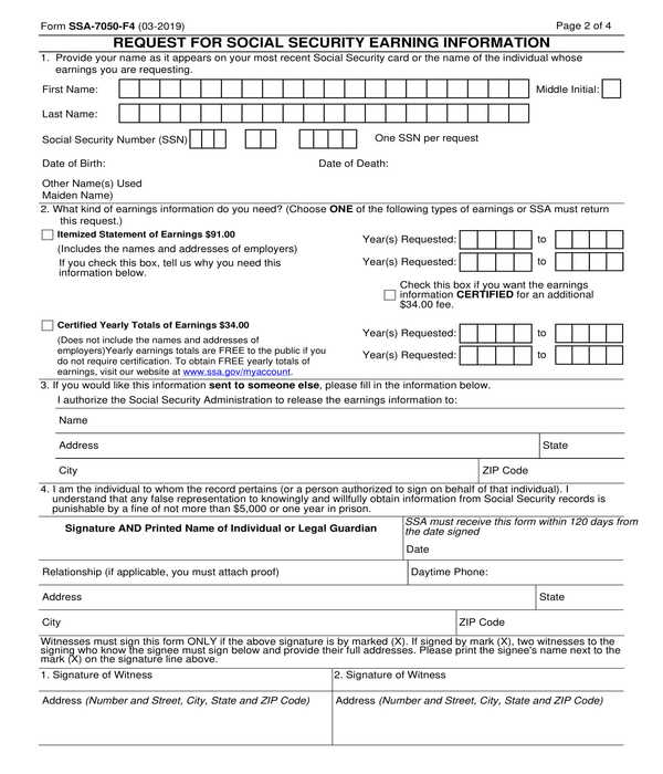 social security earning information request form