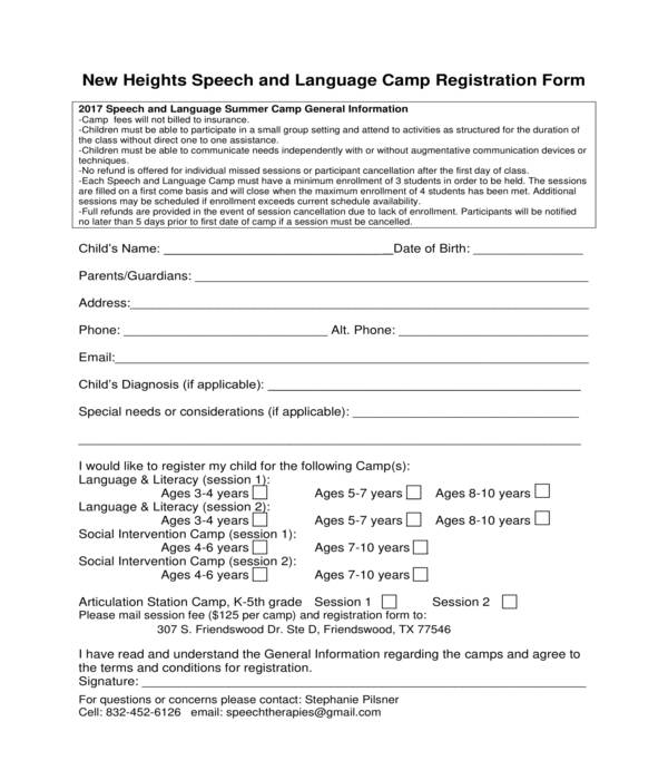 speech and language camp registration form