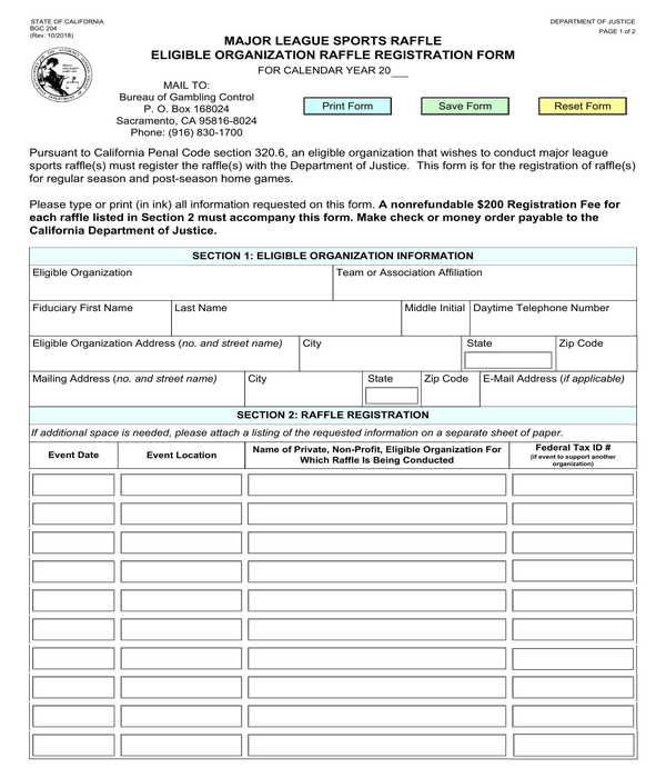 sports organization raffle registration form