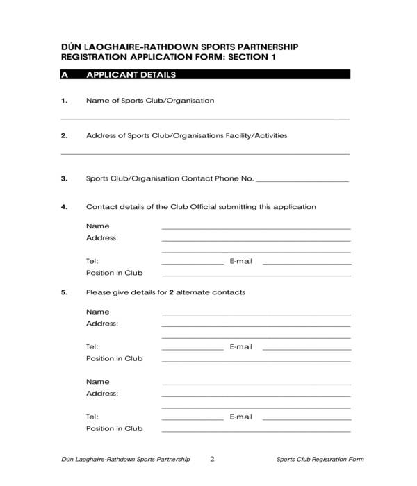 sports partnership registration application form