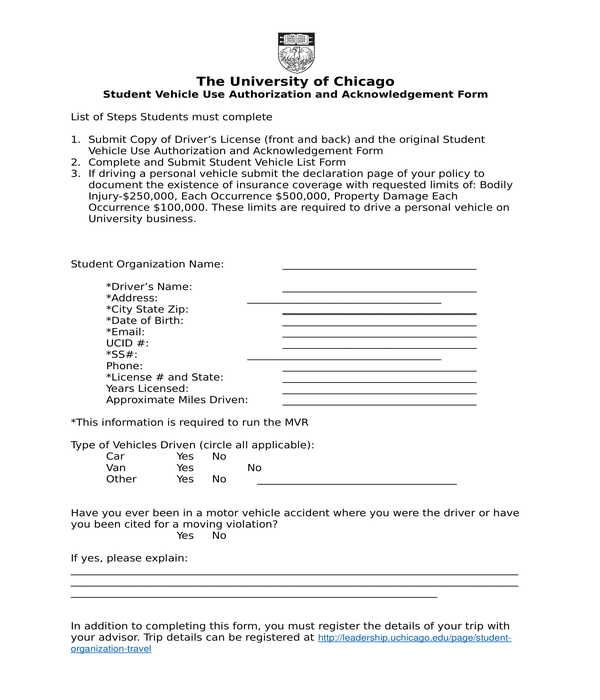 FREE 6+ Vehicle Use Authorization Forms in PDF MS Word