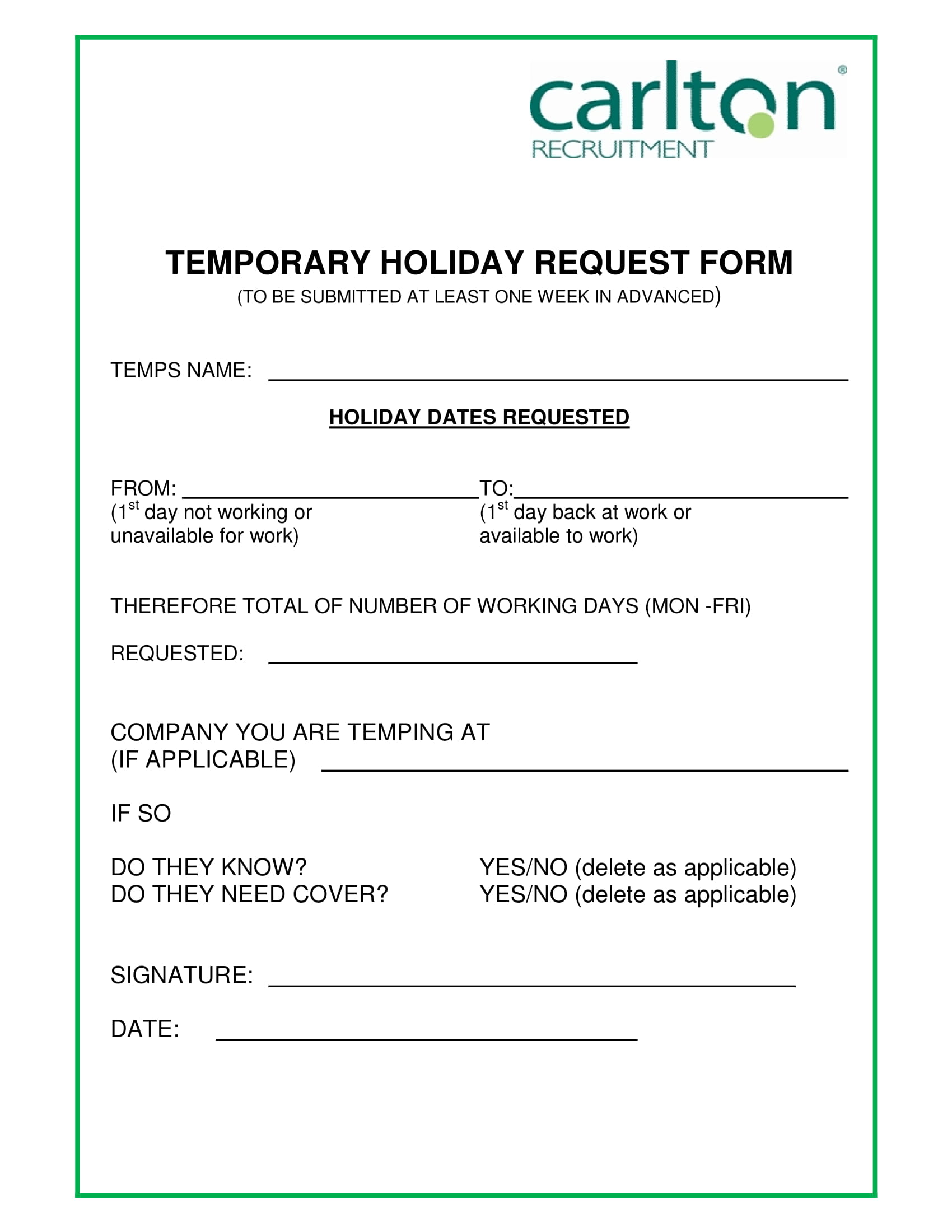 FREE 11 Holiday Request Forms In PDF MS Word Excel