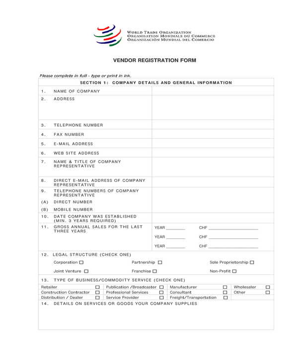 vendor registration form sample