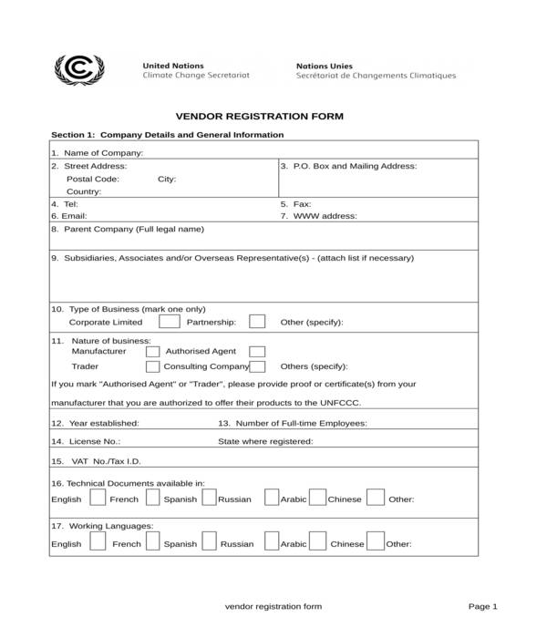 Free 6 Vendor Registration Forms In Pdf Excel Ms Word 4483