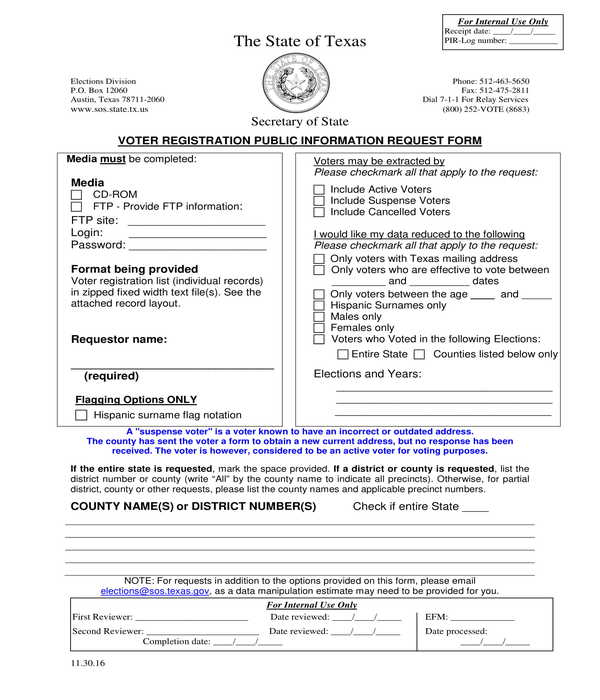 voter registration public information request form