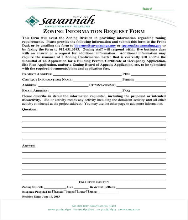 zoning information request form