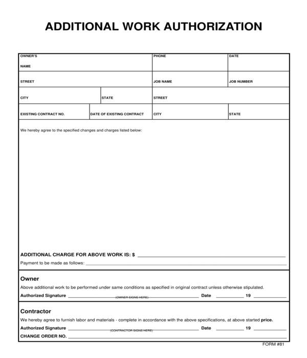 additional work authorization form