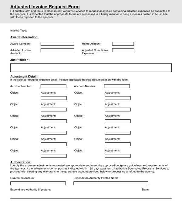 adjustment form invoice 13  XLS    in  FREE Request Invoice Forms DOC PDF