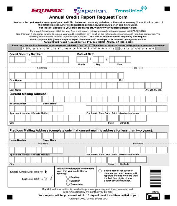annual credit report request form