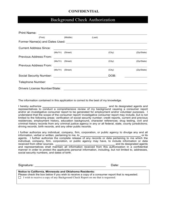 background check authorization form sample