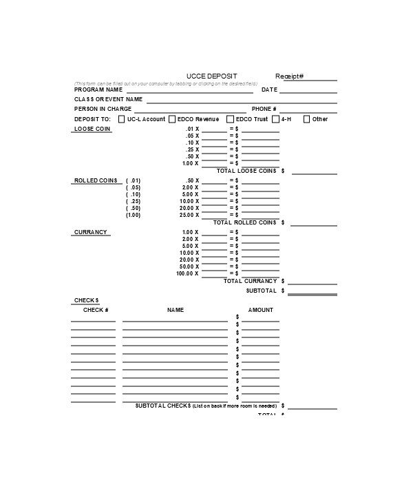 FREE 7+ Deposit Receipt Forms in PDF | MS Word | Excel