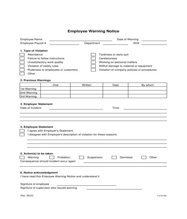 basic employee warning notice form