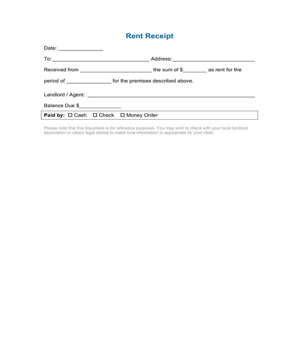 basic rent receipt form template