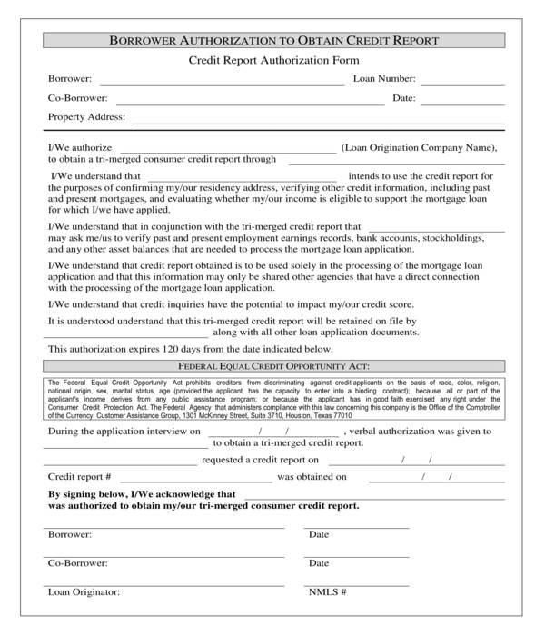 borrower credit report authorization form