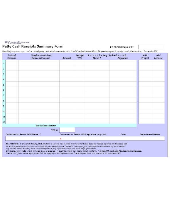 business receipt form sample