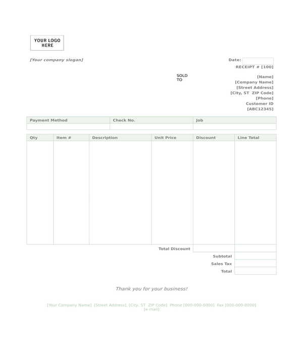 business receipt form template in doc