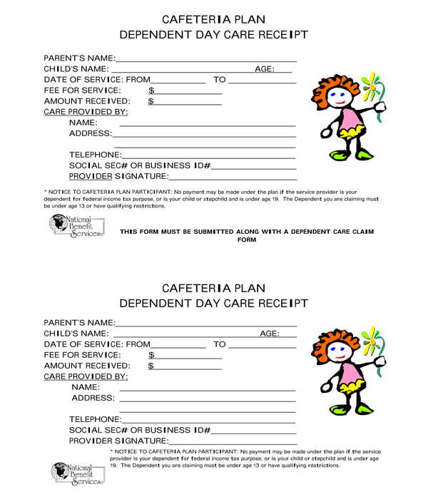 cafeteria plan dependent daycare receipt form