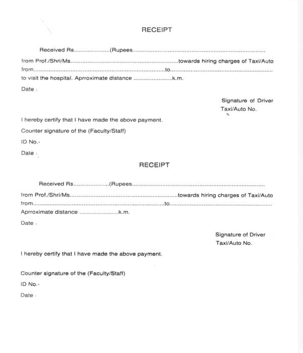 car driver payment receipt form template