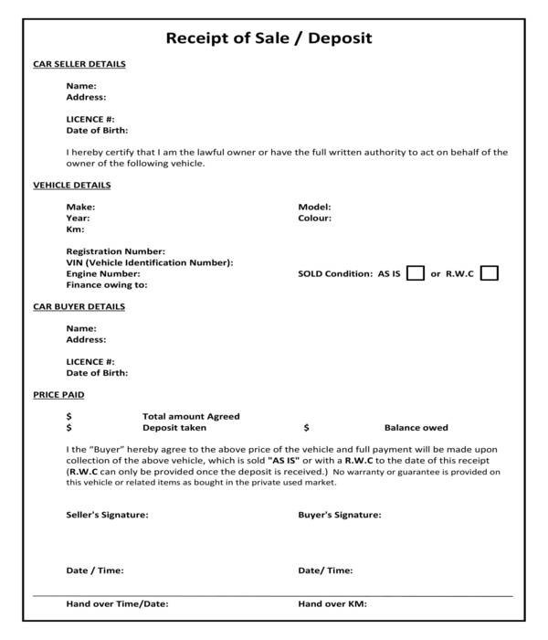 FREE 7 Car Receipt Forms In PDF