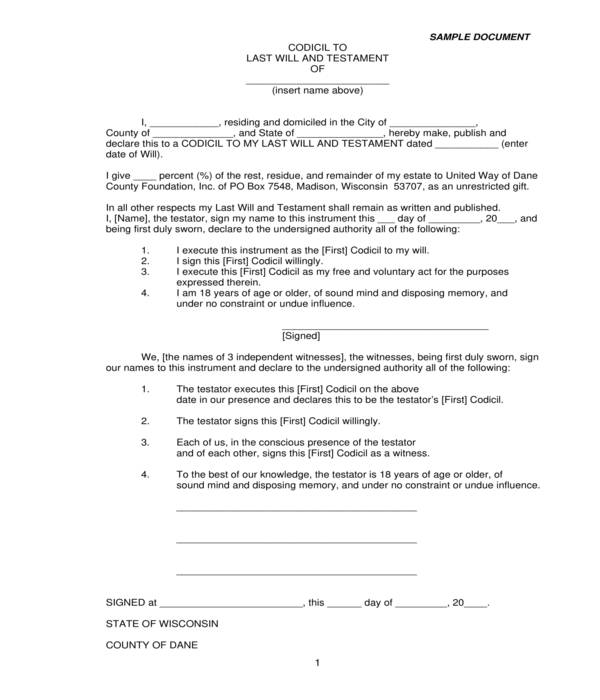 Free 8 codicil to will forms in pdf ms word
