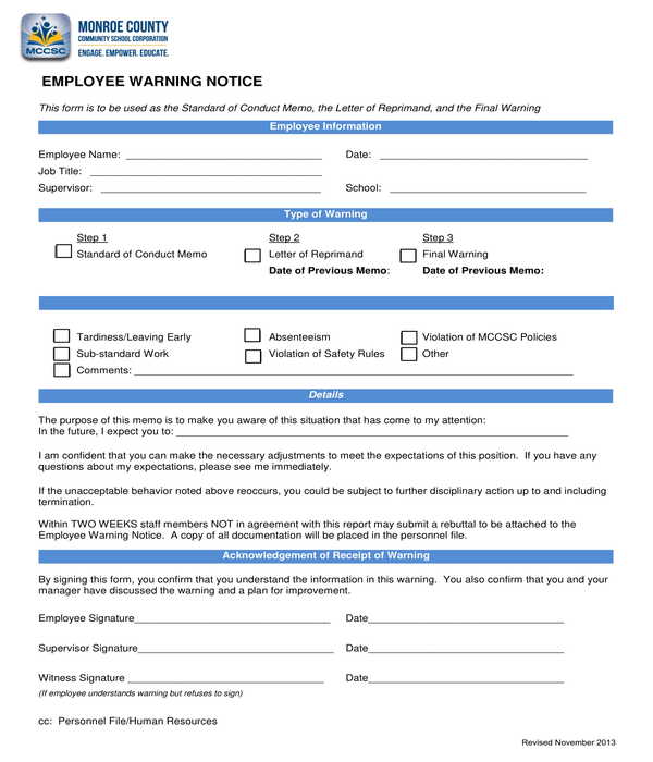 county employee warning notice form