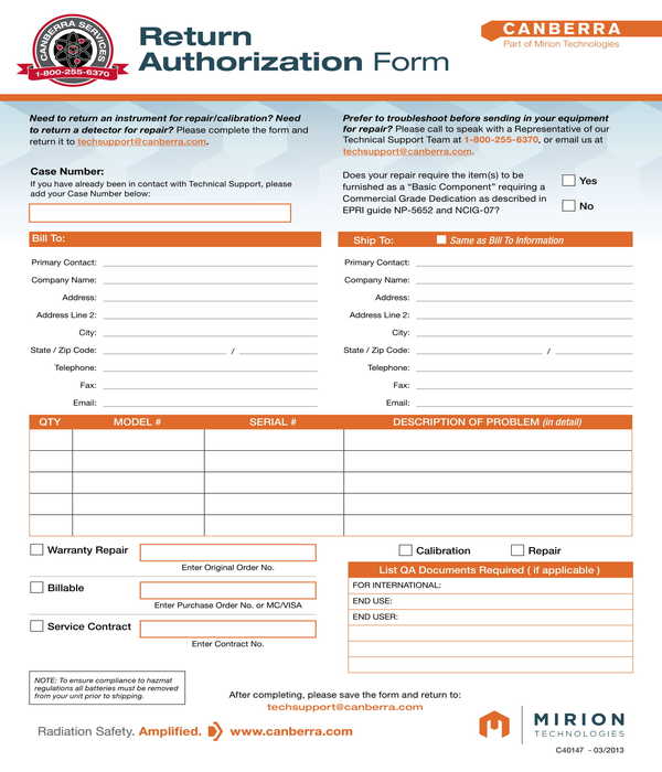 creative return authorization form