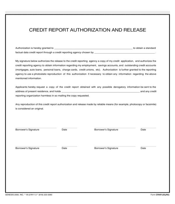 credit report authorization and release form