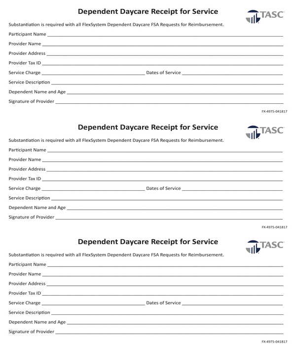 dependent daycare service receipt form