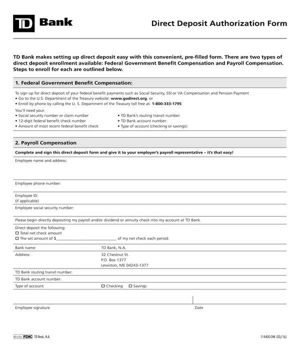 direct deposit authorization form sample