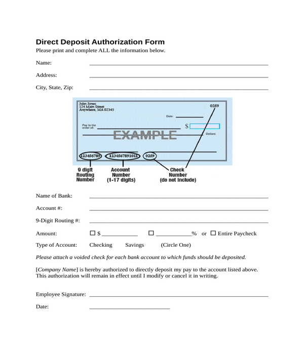 direct deposit authorization form in doc