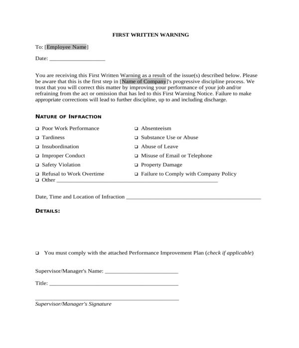 employee first warning notice form