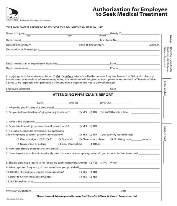 employee medical treatment authorization form