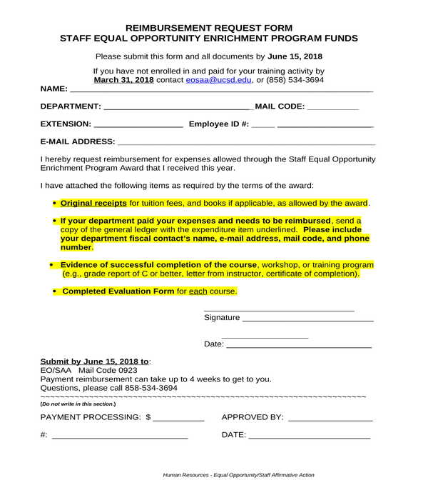 employee reimbursement request form