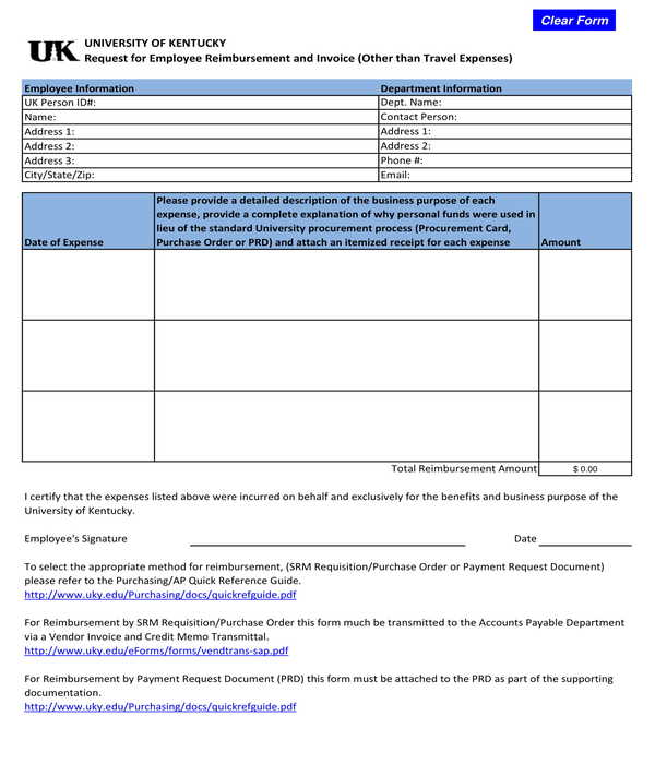 employee reimbursement and invoice request form